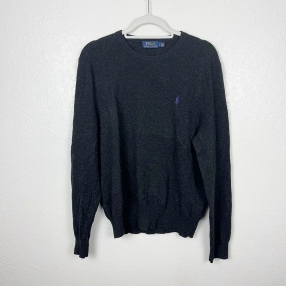 Polo Ralph Lauren Dark Gray Crewneck Sweater 100% Merino Wool Size Large